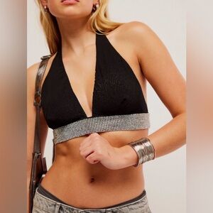 Free People Intimately Of The Moment Halter Bralette in Black ~ Size XL ~ NWT